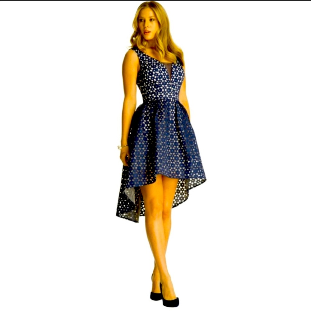 Chichi NWT Navy Floral Lace Cut Hi-Lo Dress